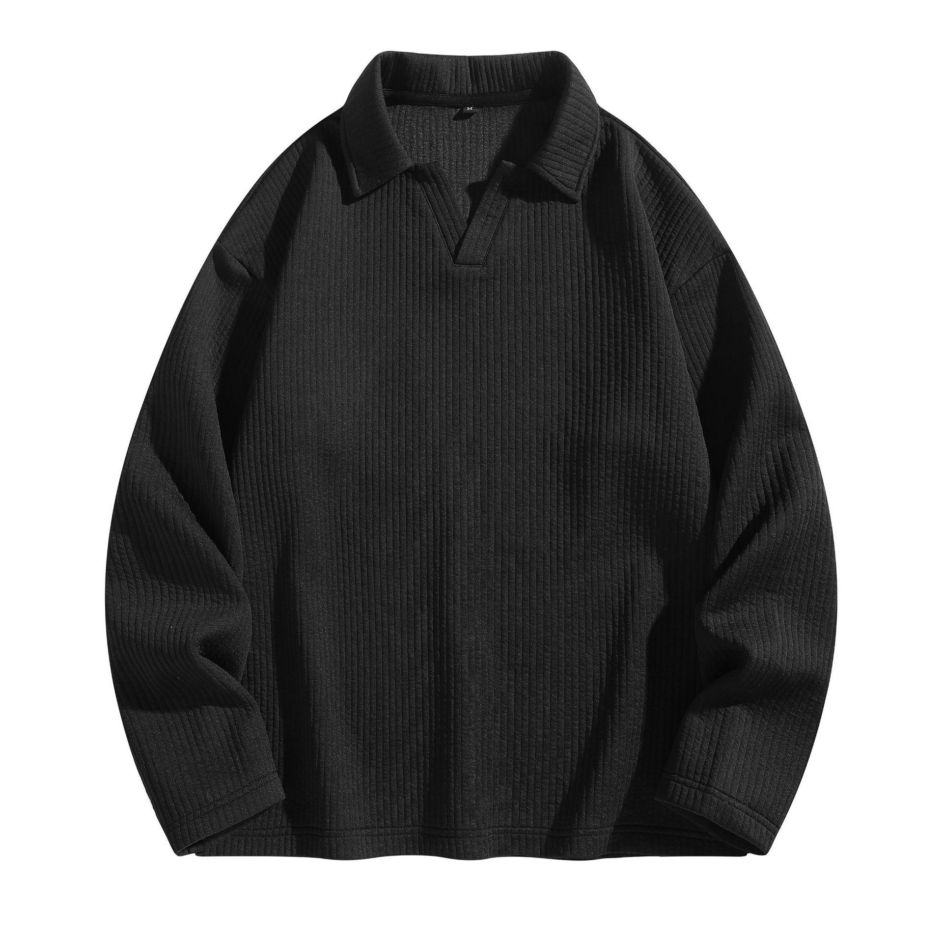 Men s Retro Textured Polo Collar Knit Hoodie - Casual Solid Color Pullover Style XL