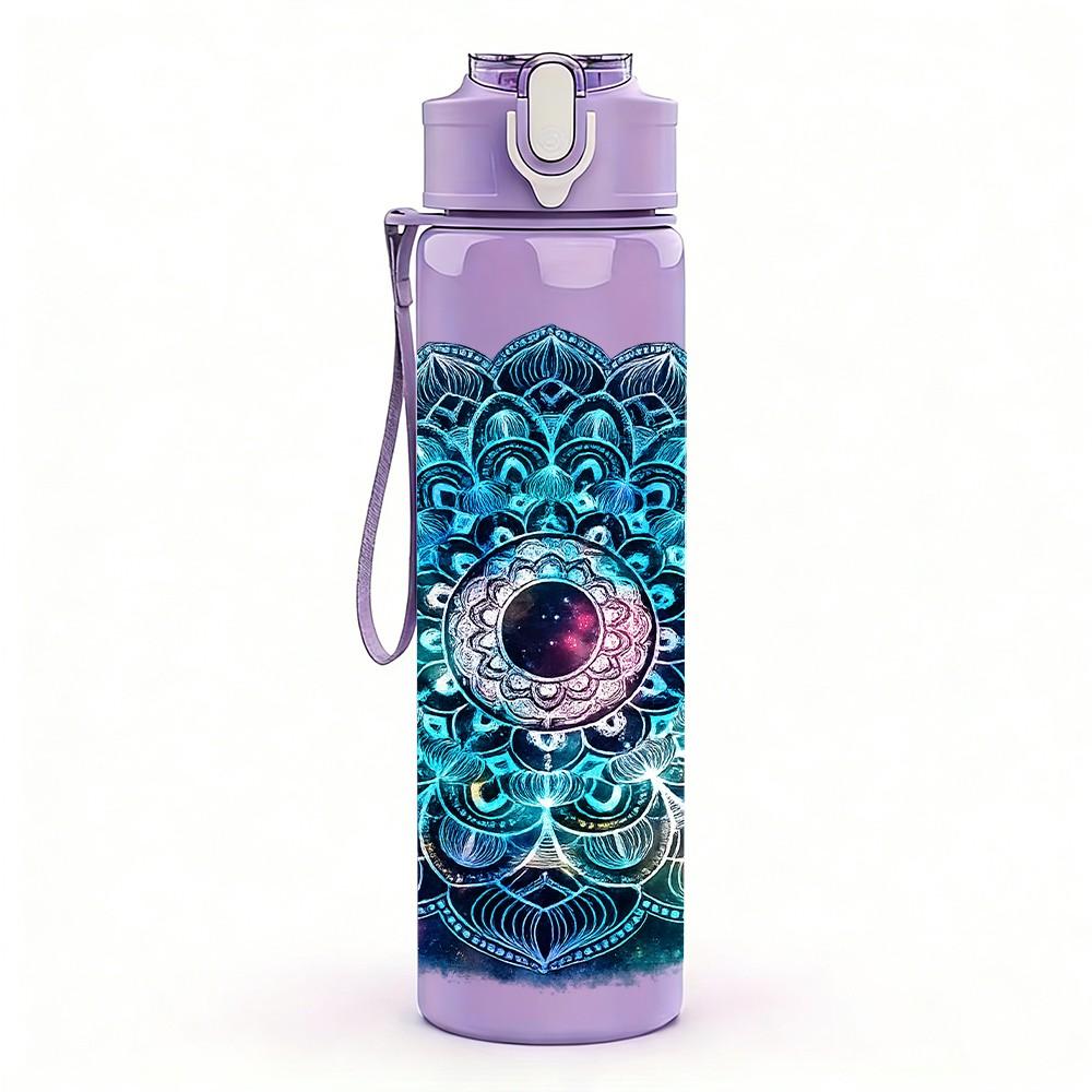 1PC Swirl Mandala Psychedelic Art Print 750ml Color Plastic Sports Water Bottle Leakproof Flip Straw Lid Suitable for Sports Office Home Use
