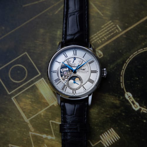 Orient Star M45 F7 Automatic Watch with Mechanical Moon Phase, Open Heart, RK-AY0101S, Men's, White, Made In Japan, with a 2-Year Manufacturer's Warra