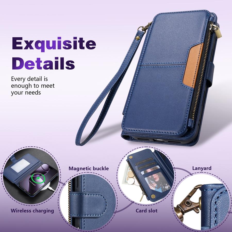 Wallet Multi-card Slot Zipper Kickstand Magnetic Flip Leather Case For iPhone 17 Pro Max Air 16e 15Plus 14 13 12 11 XR 8 7 Cover