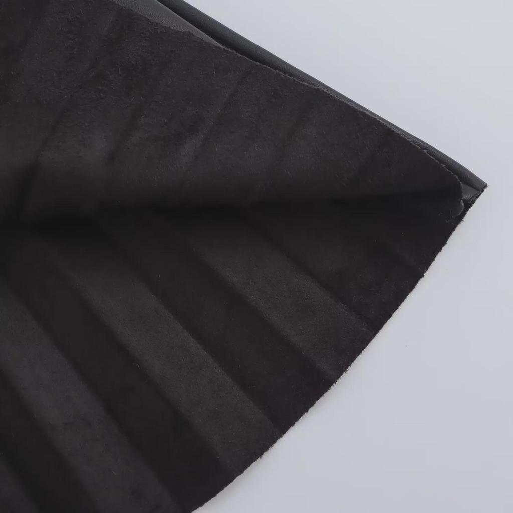 2024 European & American Style A-Line Black PU Pleated Skirt for Women - Perfect for Autumn/Winter