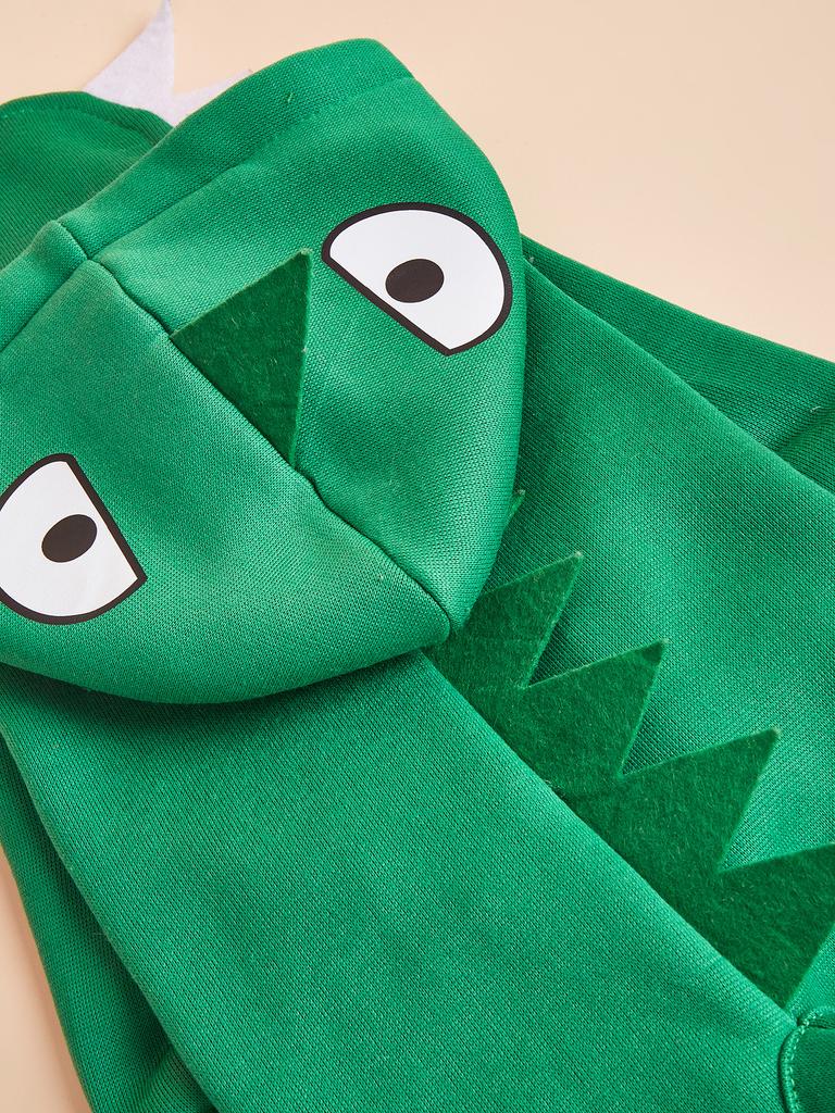 Halloween Dinosaur Dog Costume Clothes, Green Plush Pet Hoodie with 3D Dino Details, Festive Pet Outfit for Small/Medium Dogs