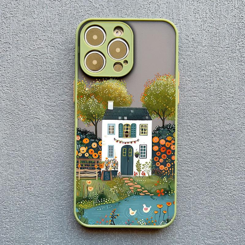 Fashion Garden Style Coffee Shop Phone Case For iPhone 11 12 Mini Pro Max 13 14 15 16 Pro Max X XS XR 7 8 Plus Shockproof Covers