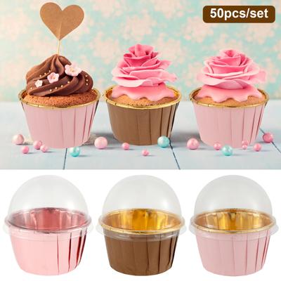 50τμχ Αλουμινένια Θήκες Κέικ Cupcake με Καπάκια Ανθεκτικές στη Θερμότητα 165ml Αλουμινένια Κύπελλα Κέικ Στρογγυλά Αλουμινένια Κύπελλα Ψησίματος Είδη Κουζίνας Γάμου Πάρτι