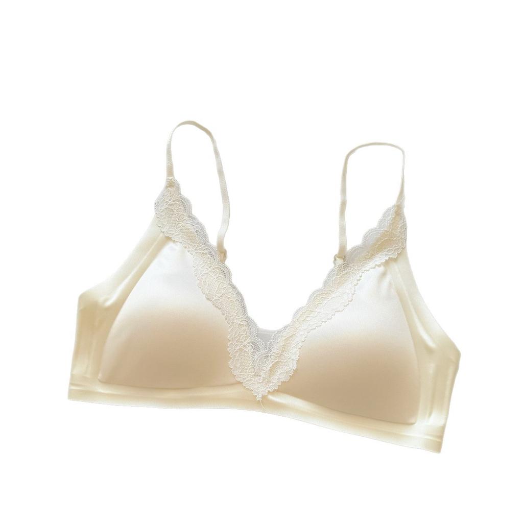 Lace Gather French Deep V Satin Thin Shoulder Strap Thin Seamless Triangle Cup Comfortable Text