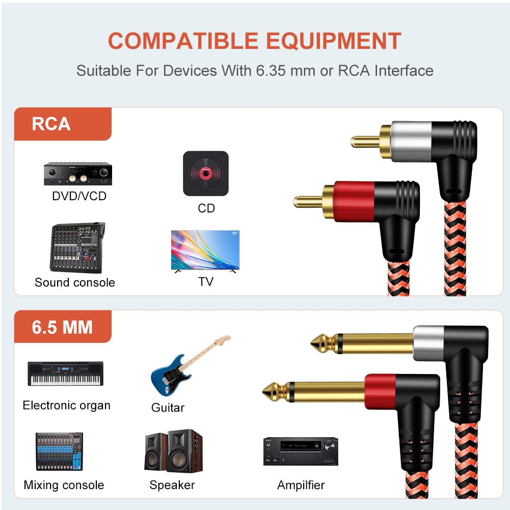 LiuTian Twin TS to Twin RCA Stereo Audio Interconnect Plated Heavy Duty 2 x mm TS to 2 RCA Male Head Adapter Cables 1/4-inch Cable, 6.35 1/4-inch