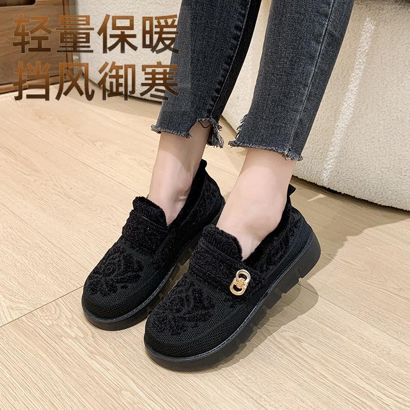 Winter shoes women's velvet thickened middle-aged and elderly warm women's flat mother cotton shoes one pedal casual cotton shoes women