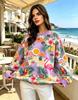 Women Crew Neck Fleece Sweatshirt Tropical Flamingo Palm Leaf Hibiscus Watermelon Print Long Sleeve Loose No Hood Warm Pullover