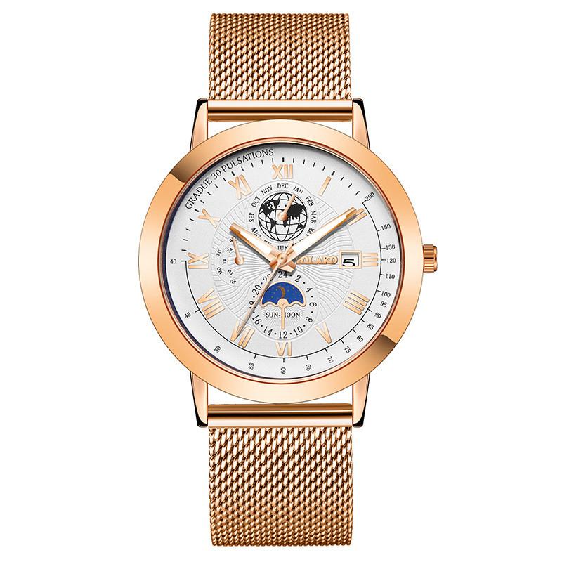 

Чоловічий годинник Moon Three Eye Calendar з кварцовим механізмом для ділового стилю Gold