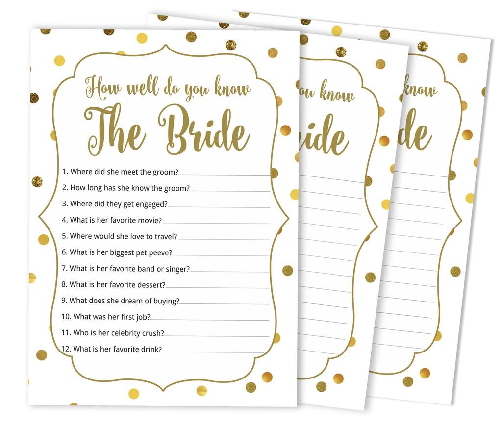 Inkdotpot 50A  Gold ConfettiA  BingoA  GameA  CardsA  For Bridal Wedding Shower Bachelorette Party Bulk Blank Square Fill In Gift