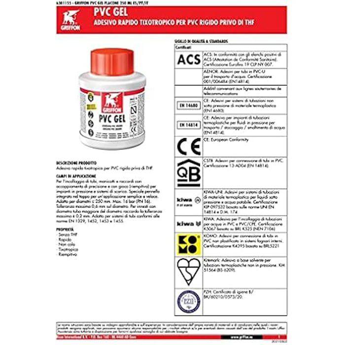 Colle PVC Gel 250 Ml Avec Pinceau - Griffon - Produits Imedio