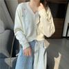 Short women's top spring thin hollowed-out cardigan gentle style loose V-neck knitted sweater summer