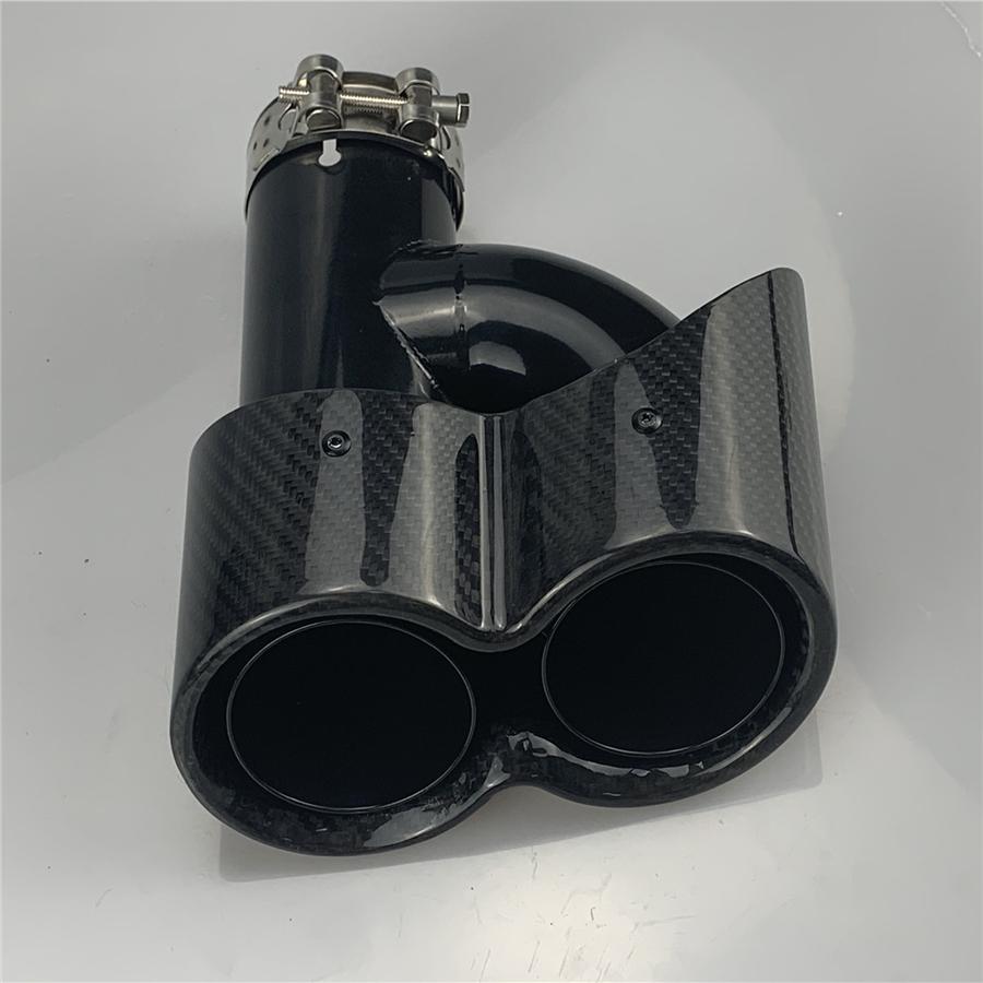 Universal H Style Pair 63mm Inlet 3D Glossy 100% Real Carbon Fiber Car SUV Conjoined Dual Exhaust Pipe Tail Muffler Tip