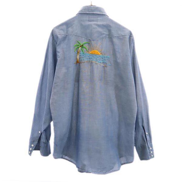 Sears 70s vintage Long sleeve Chambray Western shirt Blue Men's Used