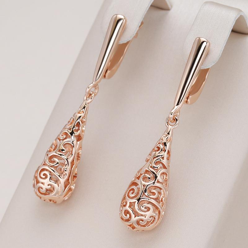 New Ethnic Bridal Long Dangle Earrings Rose Gold Color Wedding Jewelry Unusual Hollow Flower Daily Earrings For Women