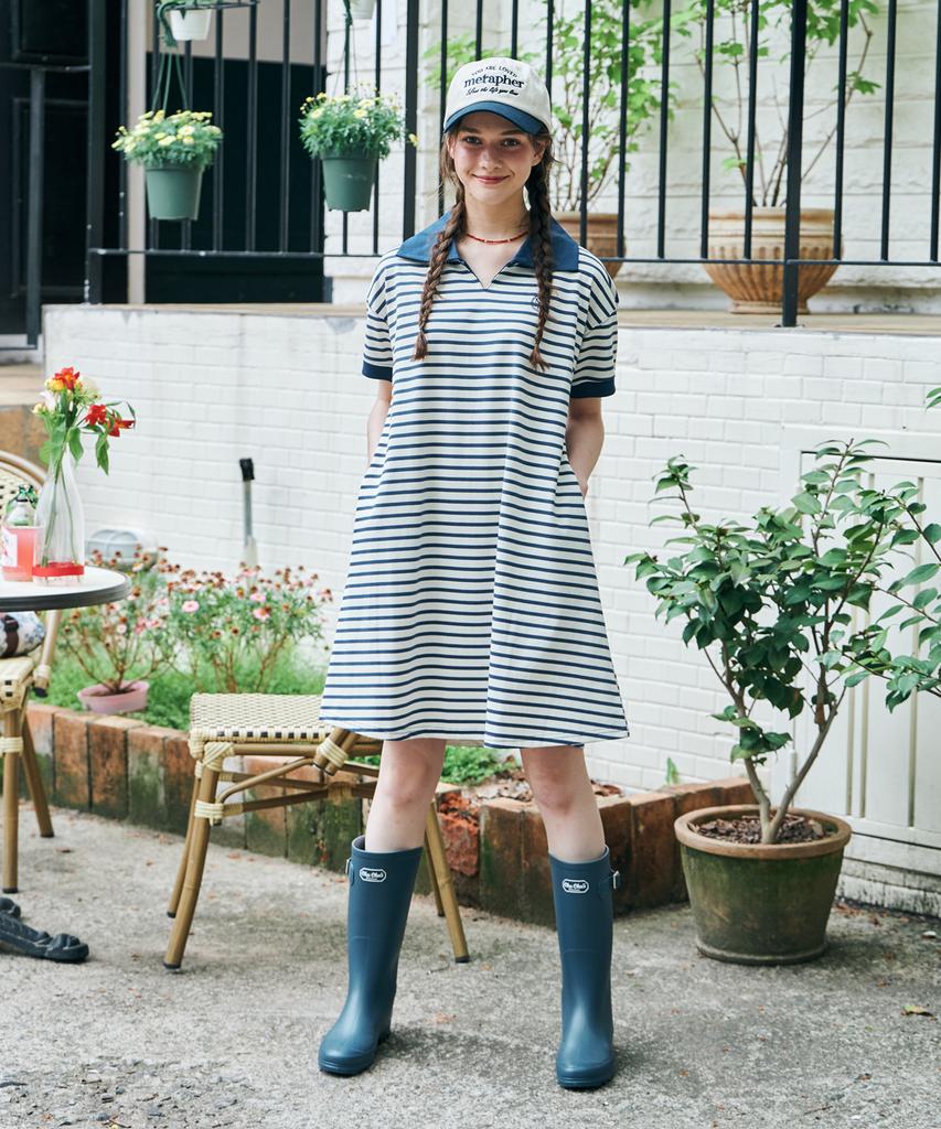 Metapeo Met Striped Collar Summer Dress Navy