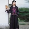 2024 Autumn Women's Ethnic Style Embroidered V-Neck Color Block Short Jacket