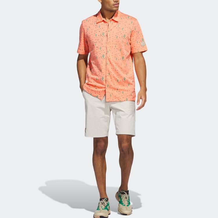 Adidas Adicross Desert Button Shirt Cactus Pattern Golf Short Sleeve Shirt Men Tops Coral-Pink HS3208