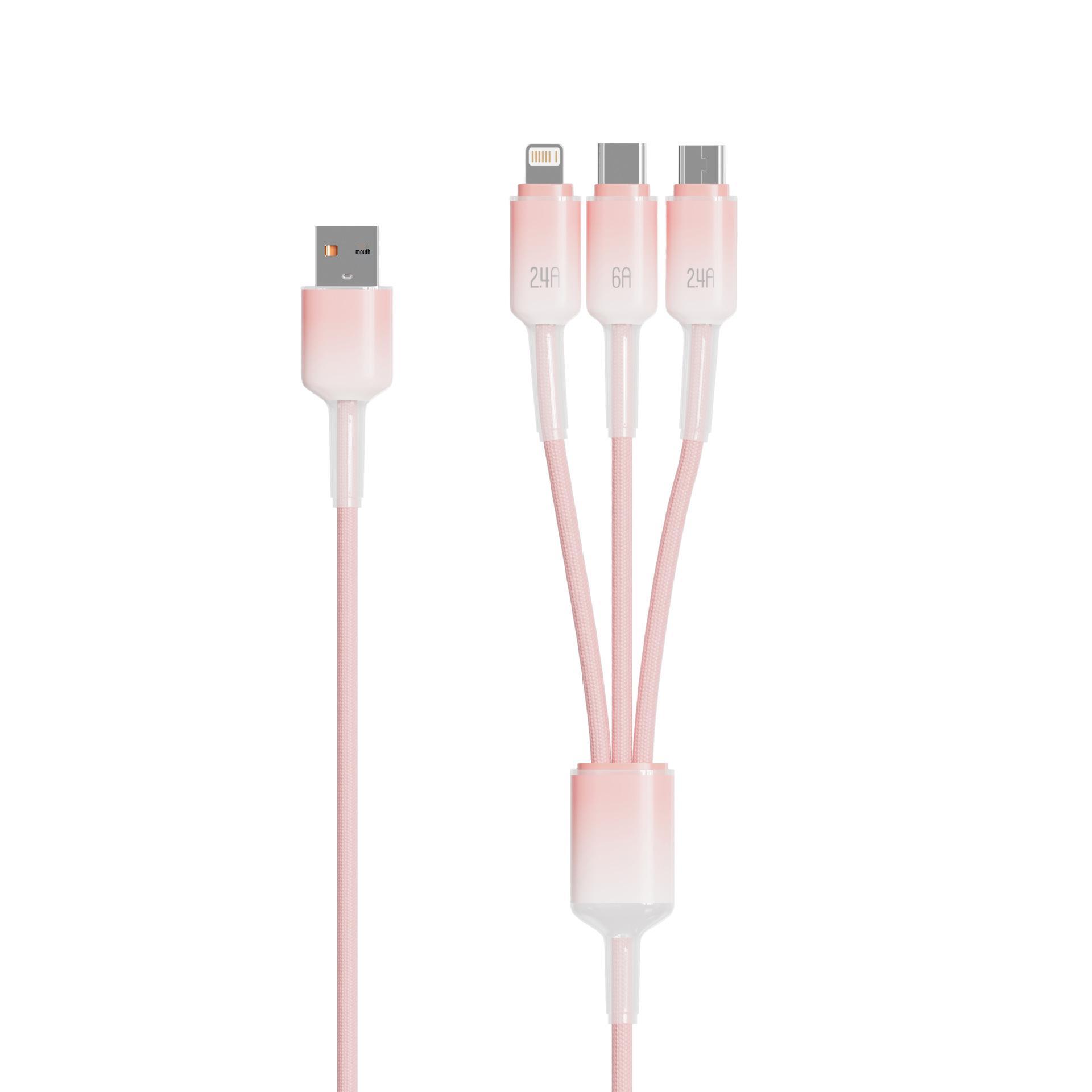 120W Ice Crystal Fast Charging 3-in-1 Data Cable for Huawei, Apple, Android.