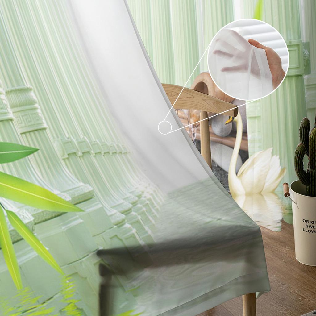 Bamboo Swan Pillar Water Surface Stone Curtains Tulle For Living Room Bedroom Kitchen Chiffon Sheer Window Treatment Decorations