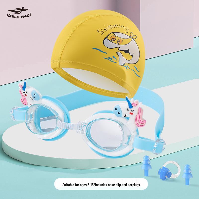 Kids' Cartoon Swim Cap with Waterproof Ear Protection & High Elasticity - Comfortable PU Cap for Boys & Girls, Customizable Logo Available.