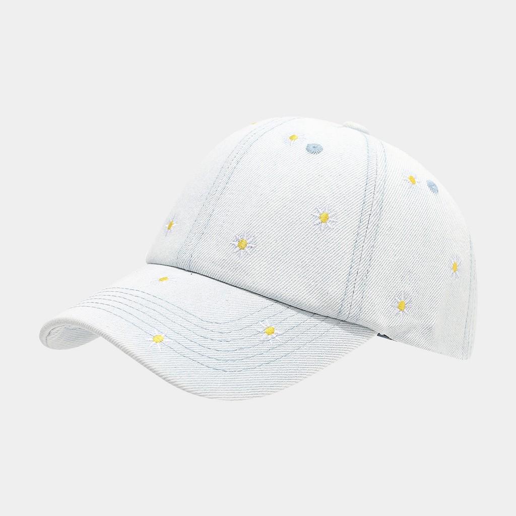 Embroidered Daisy Flower Denim Baseball Hat With Sunshade For Casual Day Out