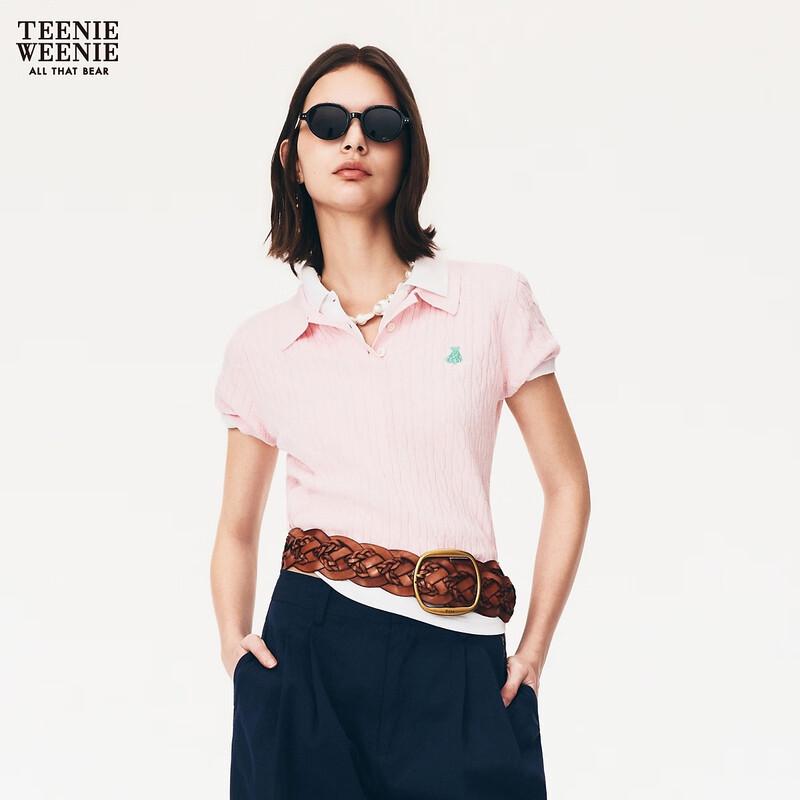 Teenie Weenie Women's Short Sleeve Cartoon Bear Polo Knit Sweater