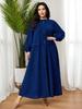 Middle East Plus Size Pleated Solid Long Sleeve Loose Lantern Dress: Comfortable, Flaw-Covering, Slimming Long Skirt
