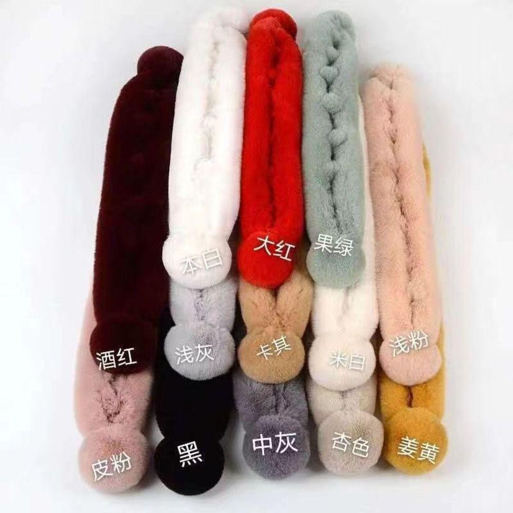 Fluffy Pompoms Warm Cross Scarf Plush Neck Warmer Fashion Neckerchief Wrap For Women Girls