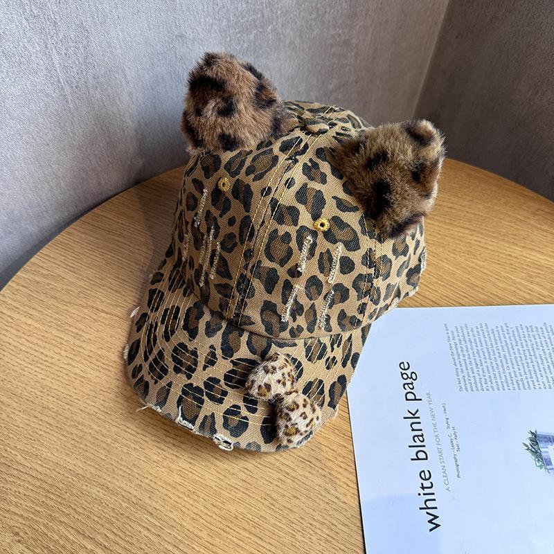 Korean version of retro y2k leopard print baseball cap for women's spring and autumn grinding and old casual cap U shows a small tide ins