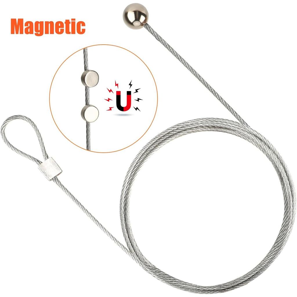 2Pcs Photo Hanging Wire and 24Pcs Mini Magnets, 1.5m(4.9ft) Stainless Steel Magnetic Photo Rope for Bedroom, Office, Wall Home Decor