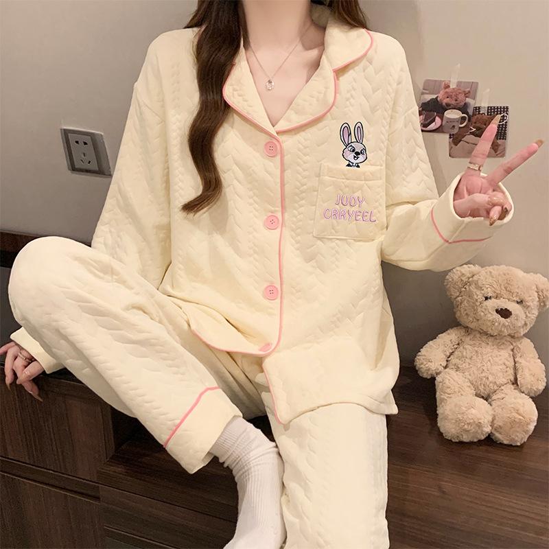 Dackel-Pyjama Herbst und Winter Damen Warm Süß Kariert Luftbaumwolle Lässig Trend Cartoon Loungewear Set
