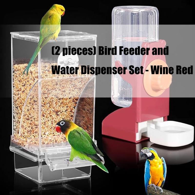 Pack of 2 Automatic Bird Feeder Water Dispenser Set for Parrots Cockatiels Pet Birds Easy Installation