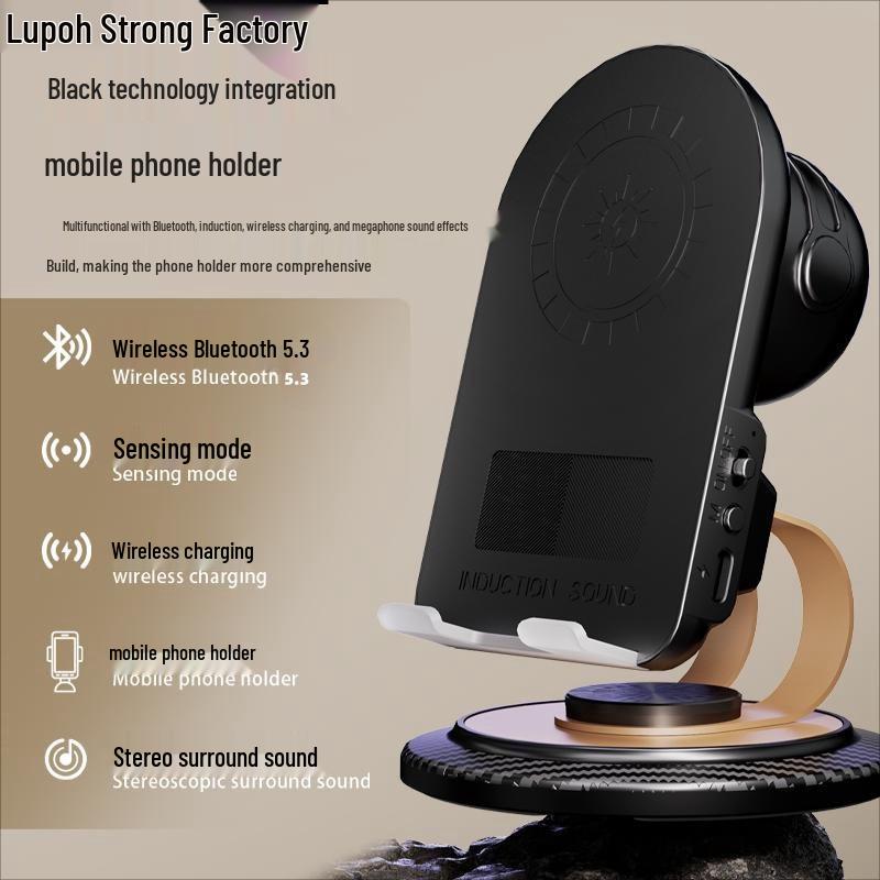

Desktop Phone Holder with Bluetooth Speaker & 15W Fast Wireless Charger, 360° Rotating Multifunctional Design Bluetooth Speaker