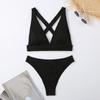 1011 European and American new swimsuit women's neck split bikini striped fabric multi-color triangular bikini