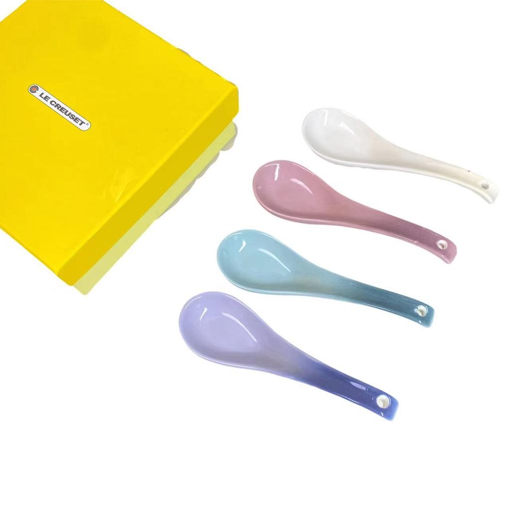Beliebtes französisches Le Creuset Regenbogen Keramik Essstäbchen Gesundes Essgeschirr Set Box Lebhaftes Geschirr Haushalt Küche Esszimmer Zubehör Geschenk