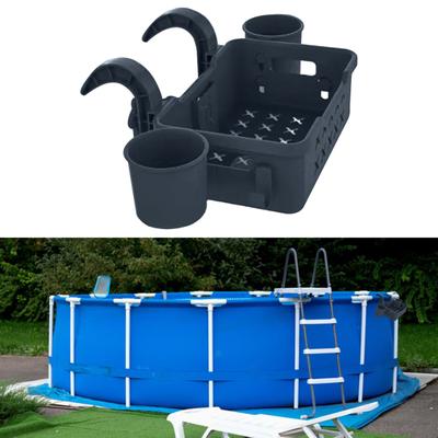 Poolside förvaringskorg Ovan mark Pool hängande korg med mugghållare Stor kapacitet swimmingpool arrangör