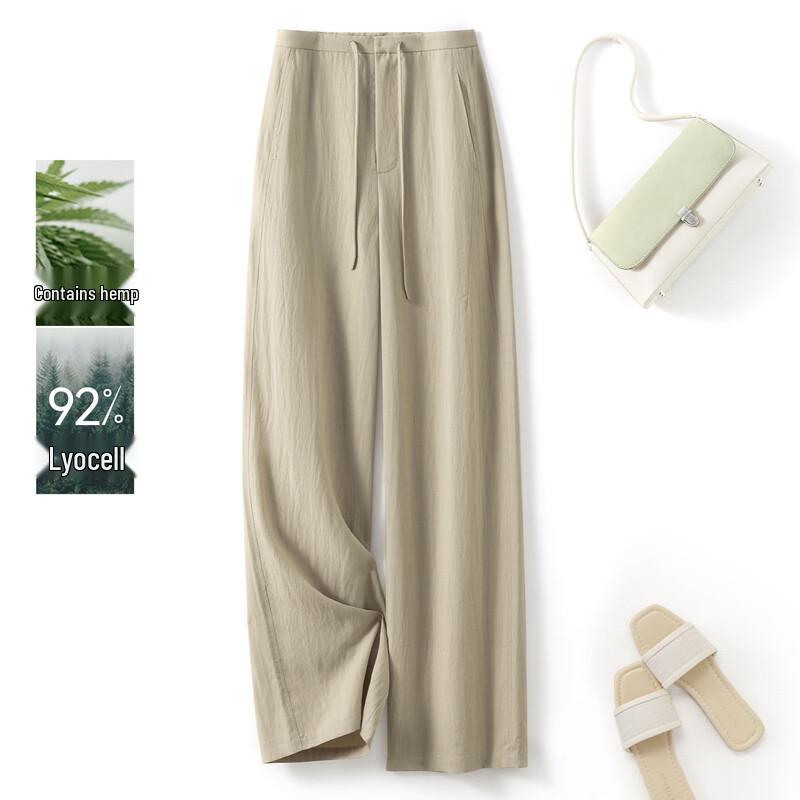 IHIMI Lyocell Hemp Relaxed Wide-Leg Straight Pants L