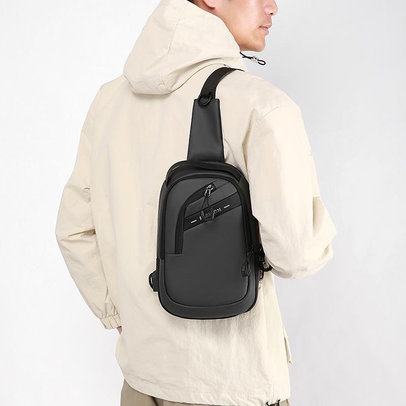 Sporty Men's Waterproof Sling Bag - USB Power Bank Port + Multi-Compartment Chest Pack (Anti-Sweat & Durable Design)