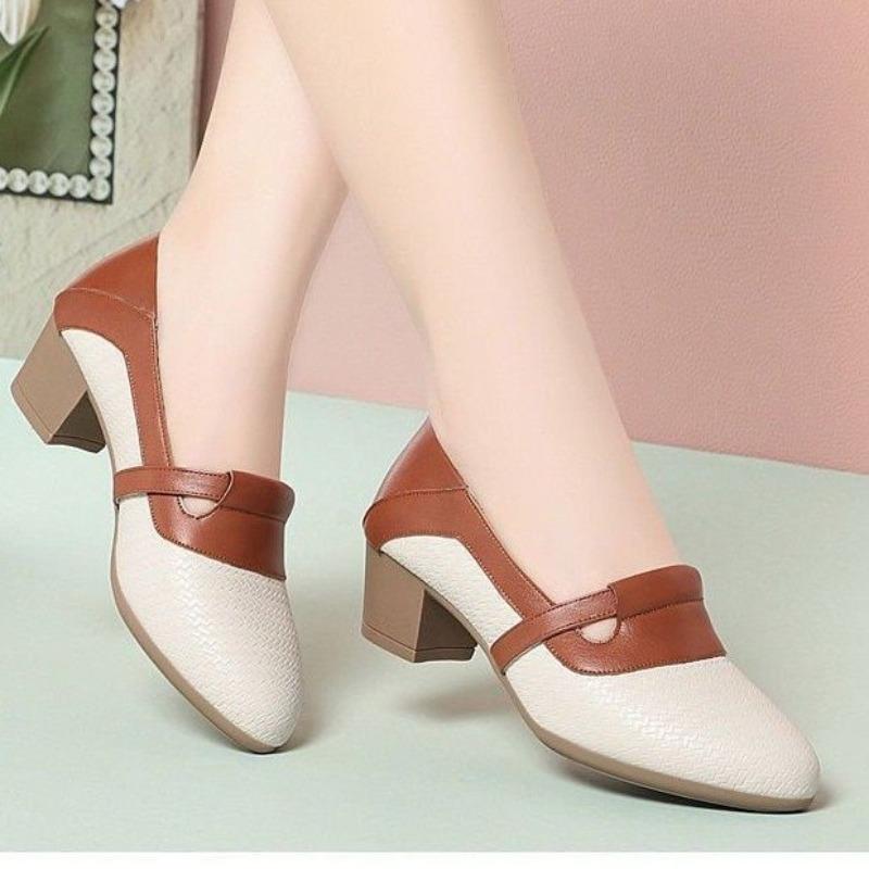 

Мягкая кожа мягкая подошва удобные туфли на одной педали осень новые толстый каблук светлый цвет в тон маленькие кожаные туфли мягкая кожа 40 бежевый