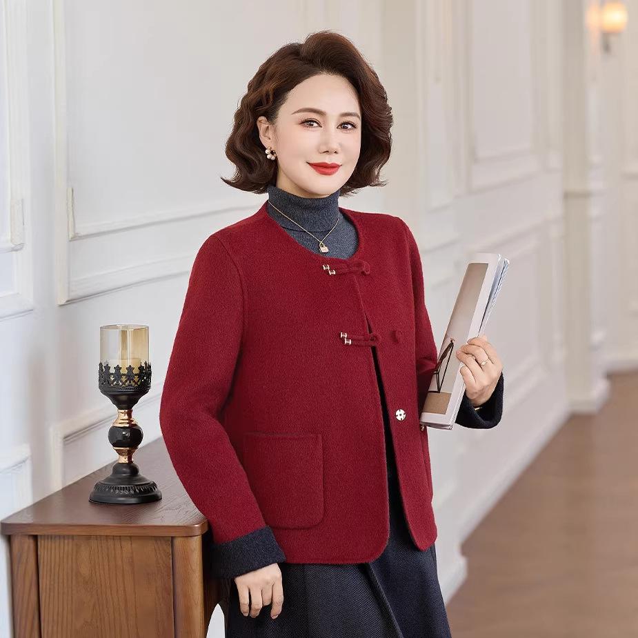 French Style Woolen Maternity Coat & Short Red Chinese Dress for Autumn/Winter Weddings and Banquets