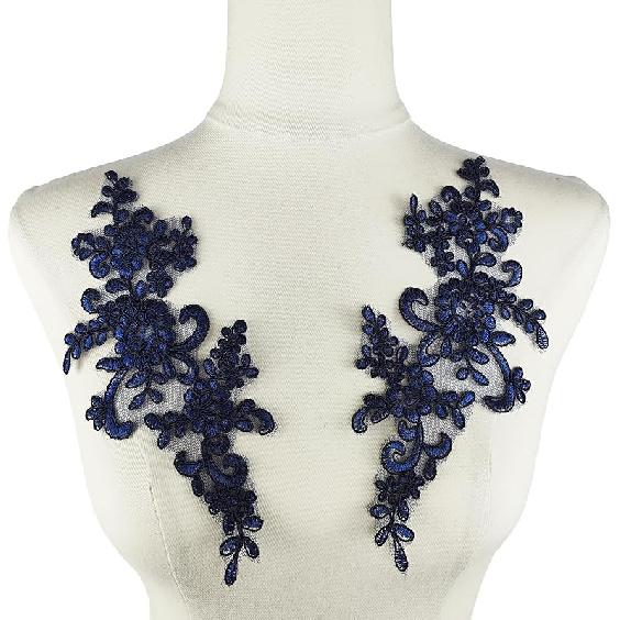 1 Pair Lace Flower Applique Beaded Rhinestones Sew On Embroidered Patches Applique Décor for Wedding Dress DIY Sewing Craft Decoration, Black 9.2 x