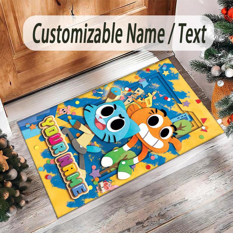 Personalized Crystal Velvet Carpet Custom Name Text,Amazing World of Gumball Anti Slip Area Rug For Home Decoration