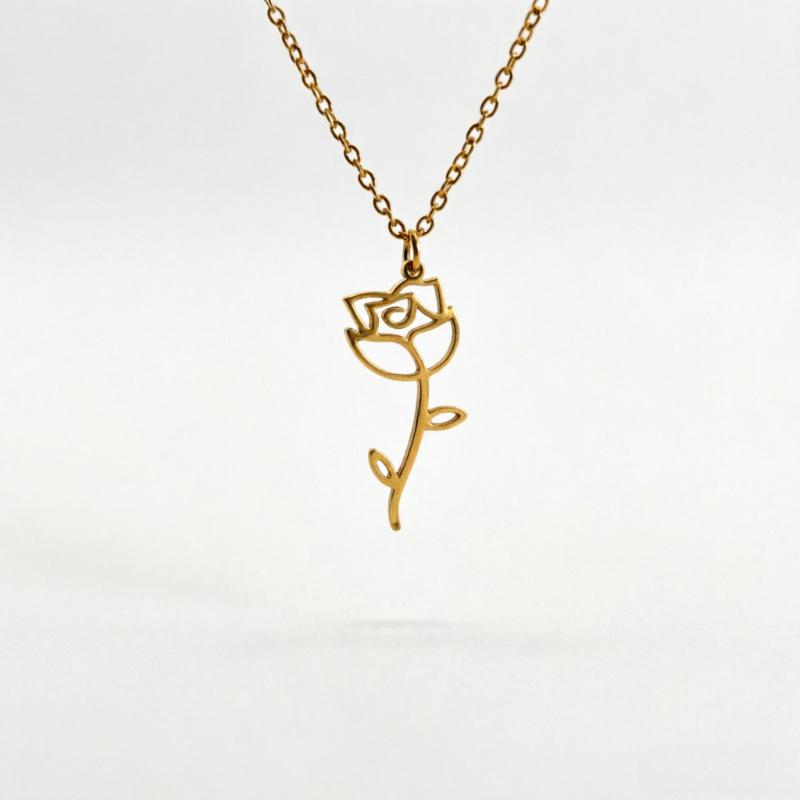 Stainless Steel Necklace Fashion Month Birth Flower Necklace for Women Fashion Rose Daisy Pendant Necklace Jewelry Gift