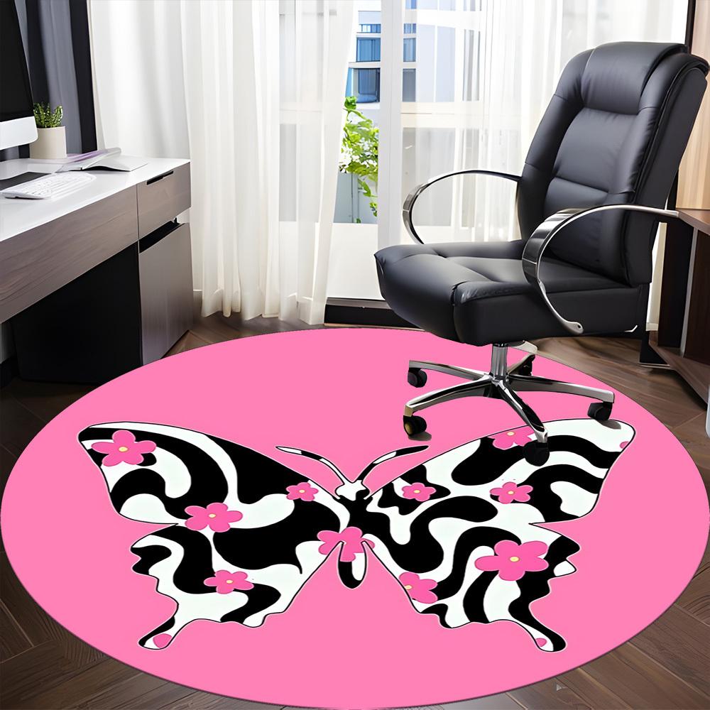1 Stück Schmetterlinge Blumen Büro Runder Teppich, Matte Geeignet für Büro, Unter Bürostühlen Schlafzimmer Wohnzimmer Heimdekoration, Raum Deko