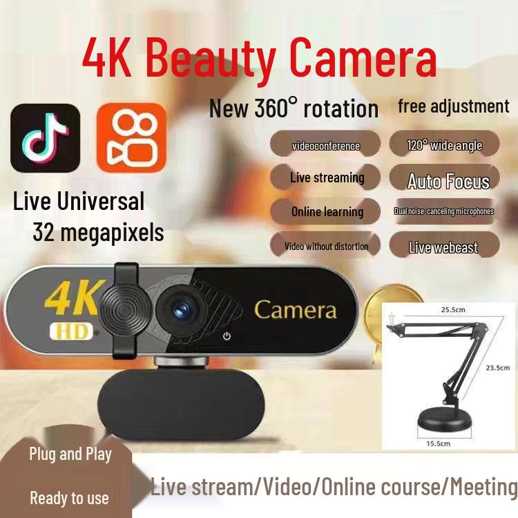 4K Ultra HD Webcam with Microphone for Streaming & Online Meetings