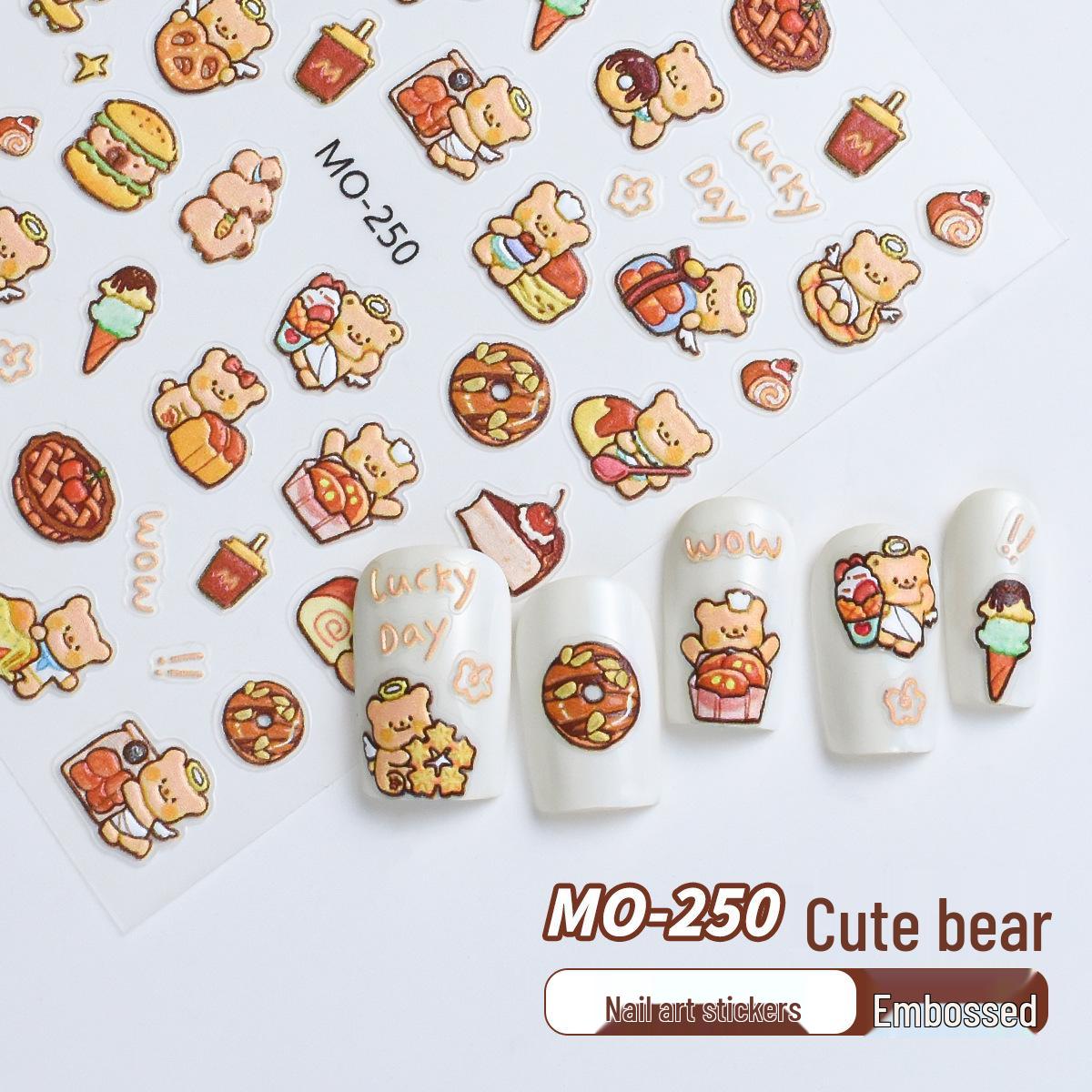 

3D Милые наклейки для ногтей с медведями и мороженым с романтическими сердечками