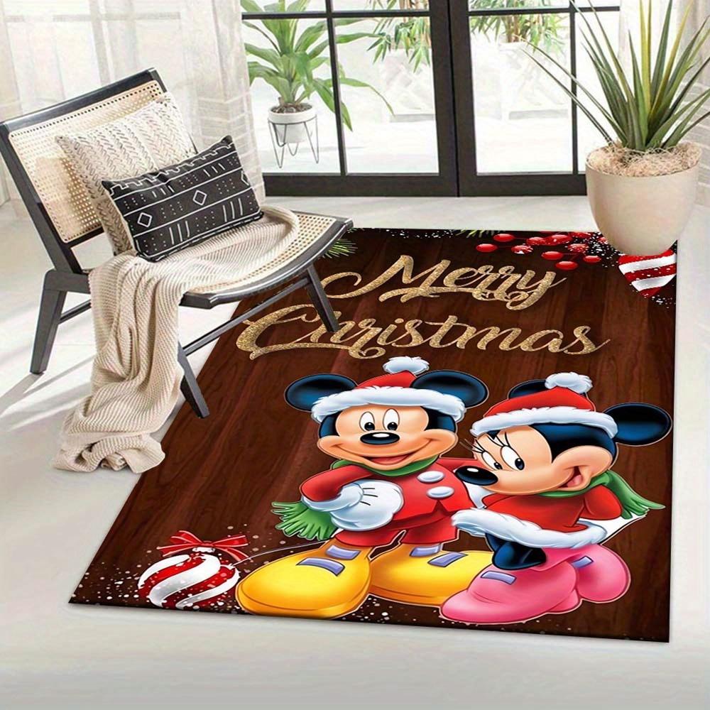 1pc Mickey and Minnie Christmas Rug - Non-Slip, Machine Washable Polyester Carpet for Living Room, Bedroom, Bathroom & Laundry - Comfortable Home Deco