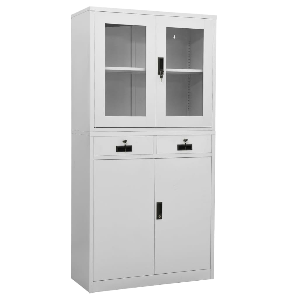 Office Cabinet Light Grey 90 x 40 x 180 cm Steel and Tempered Glass