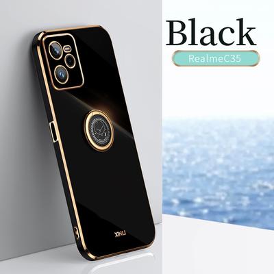 Square Plating Candy Colors Finger Ring Stand Phone Case for OPPO Realme C35 C25Y C21Y C20A C17 Soft TPU Shockproof Protect Back Cover for Realme V25